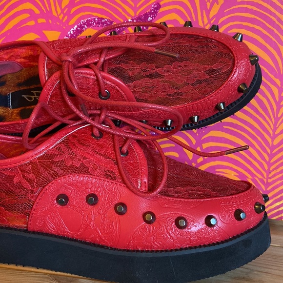 NEW! IRON FIST Lovelace Your Face RED Lace Studded Platform Creepers Size 36/5 - Picture 9 of 16